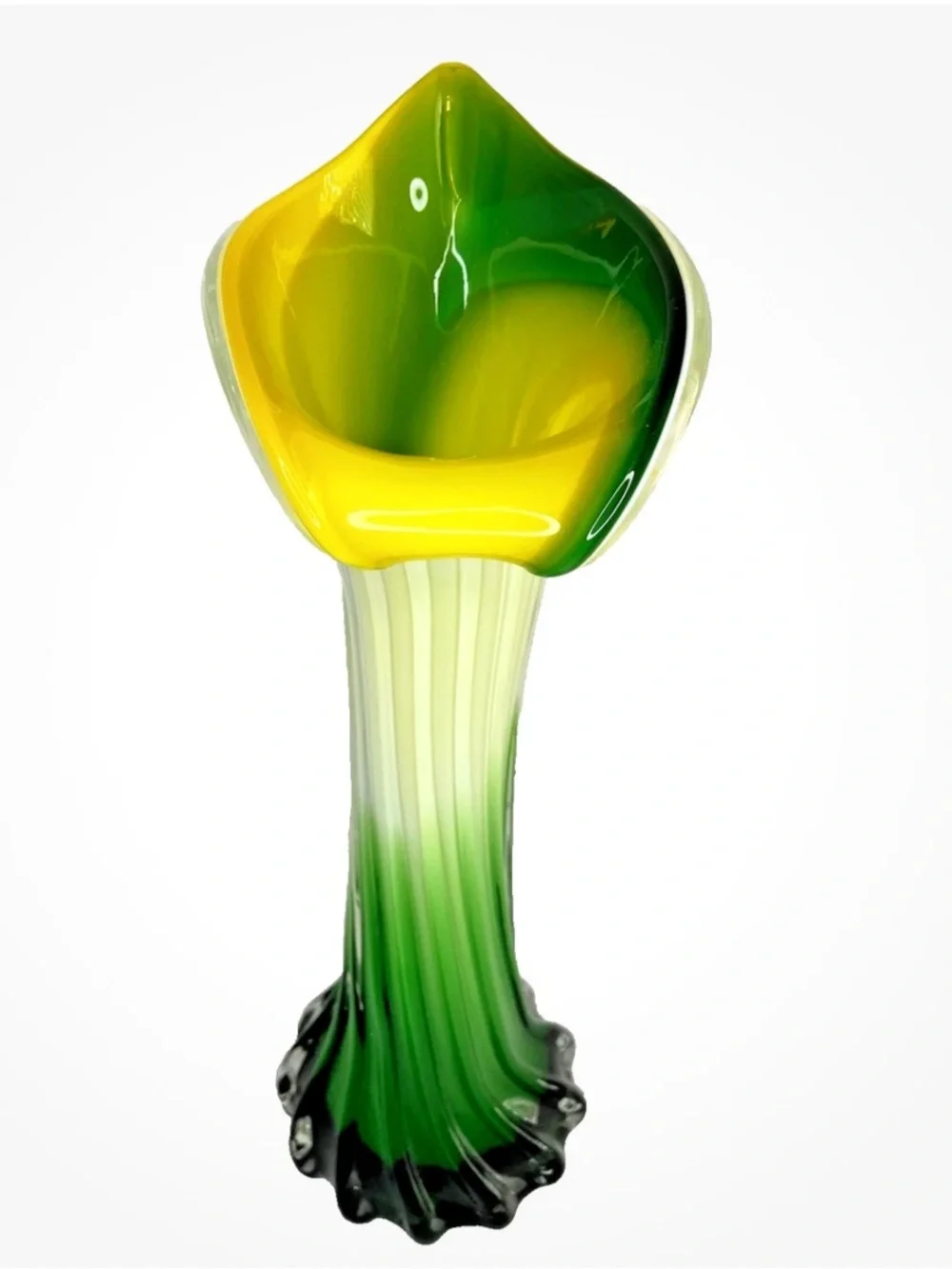 Pier 1 Green and Yellow Art Glass Calla Lily Cascade Vase